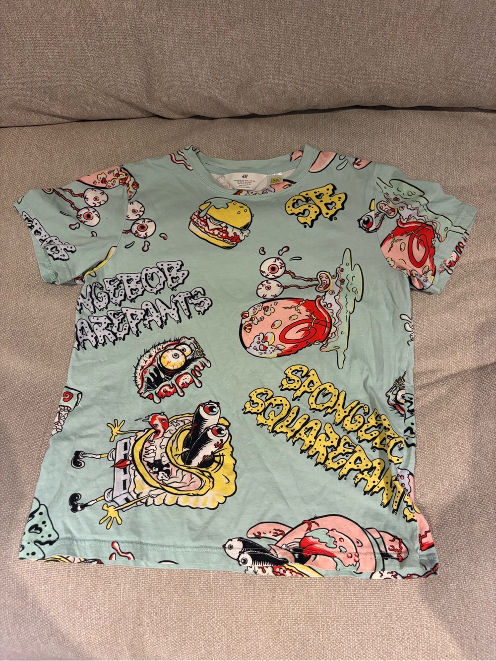 H&M Light Aqua SpongeBob All-Over Graphic Tee
